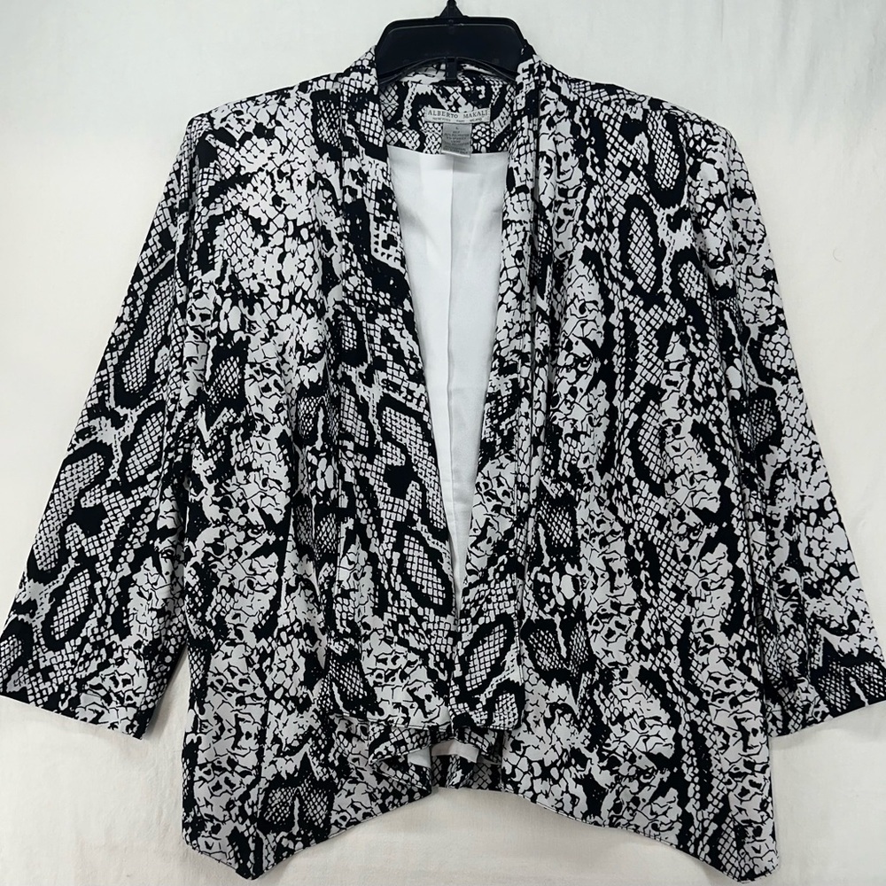 Alberto Makali Jersey Draped Open Front‎ Cardigan Snake Print Womens Size L